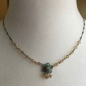 LIZ PALACIOS of San Francisco Amber Crystal Blue Vintage Necklace